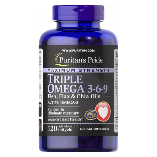 Puritan's Pride, Maximum Strength Triple Omega 3-6-9 Fish Flax & Chia Oils, 120 Softgels