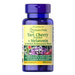 Puritan's Pride, Tart Cherry Extract Plus Melatonin & Herbal Relaxation Blend, 60 Capsules