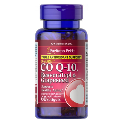 Puritan's Pride, Q-SORB Co Q-10 Resveratrol & Grapeseed, 100 Caps