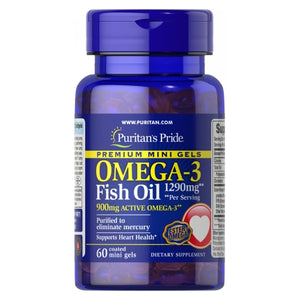 Puritan's Pride, Omega-3 Fish Oil, 1290 mg, 60 Mini Coated Softgels