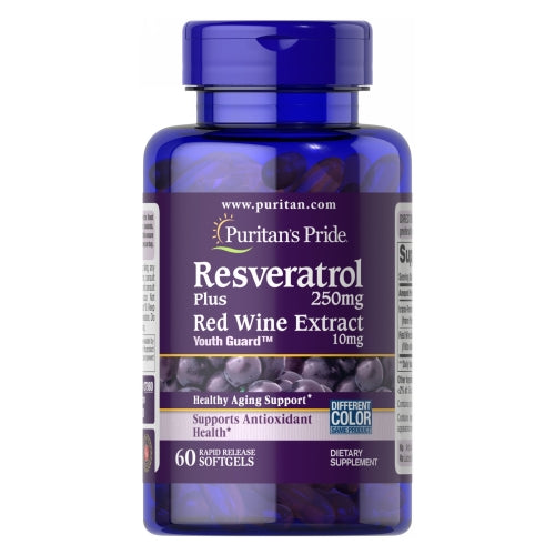 Puritan's Pride, Resveratrol plus Red Wine Extract, 250 mg, 60 Rapid Release Softgels