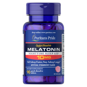 Puritan's Pride, Quick Dissolve Melatonin, 10 mg, Strawberry Flavor 90 Tablets